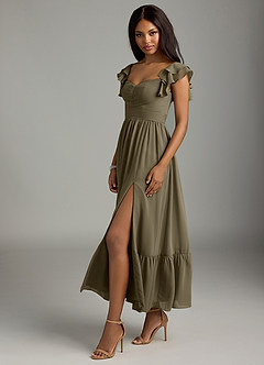 Azazie Anaya Bridesmaid Dresses Willow Green A-Line Pleated Chiffon Dress image4