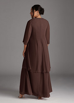 Azazie Manuella Mère de la mariée Robes Robe Trapèze en Mousseline de soie Col V plissé Ganache image15