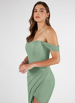 Azazie Kit Bridesmaid Dresses Matcha Mermaid Off the Shoulder Mesh Dress image5