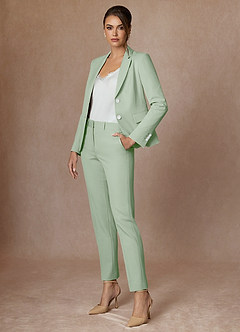 front Whitney Dusty Sage Structured Stretch Full Length Dress Pants