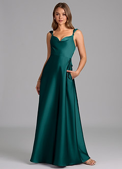 Azazie Beatrice Bridesmaid Dresses Peacock A-Line Sweetheart Neckline Stretch Satin Dress image4