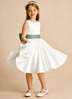 Azazie Sosie Blumenmädchenkleider A-Linie Plissee Matte Satin Kleid Elfenbein Matcha image5