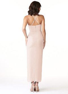 Azazie Ollie Bridesmaid Dresses Blushing Pink Sheath Ruched Stretch Chiffon Dress image2