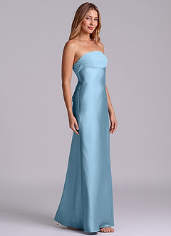 Azazie Ailanie Brudtärnklänningar Klä av Tubklänning i Stretch Satin Axelbandslös Stålblå image4