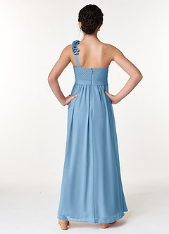 Azazie Flower Junior Abito A-Line in Chiffon Plissettato Blu Acciaio image2