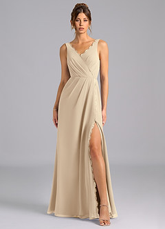 Azazie Bernice Bridesmaid Dresses Champagne A-Line Pleated Chiffon Dress image6