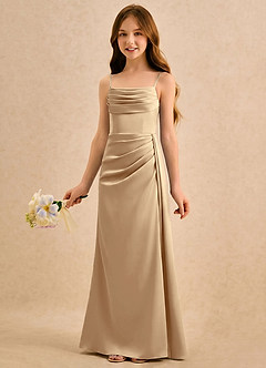 Azazie Shyla Girls Formal Flower Girl Dresses Champagne Sheath Pleated Stretch Satin Dress image3
