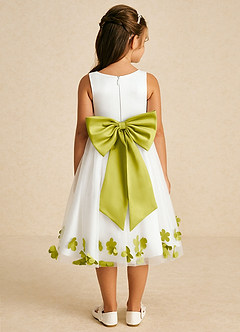 Azazie Dot Flower Girl Dresses Ivory Lemongrass A-Line Bow Tulle Dress image2