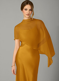 Azazie Jaleesa Jurken voor bruidsmeisjes Jurk van Stretch Satijn met A-Lijn Hoge Kraag Boterbabbelaar image2