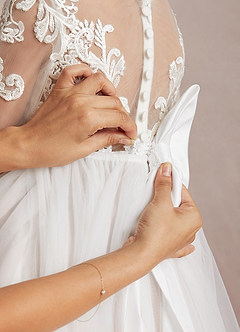 Azazie Elodie Flower Girl Dresses Ivory Taupe Ball-Gown Lace Dress image9