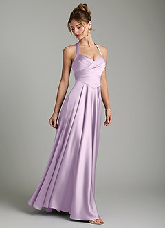 Azazie Tenaya At-home Try On Dresses Dusty Sage A-Line Sweetheart Neckline Stretch Satin Dress image6
