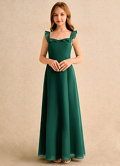Azazie Chip Girls Formal Blumenmädchenkleider A-Linie ärmellos Chiffon Kleid Smaragd image4