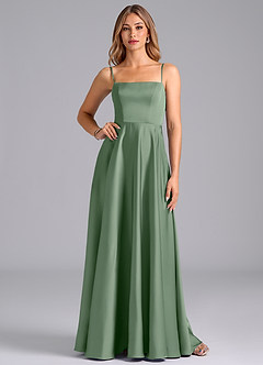 Azazie Elita Bridesmaid Dresses Matcha A-Line Pleated Stretch Satin Dress image1