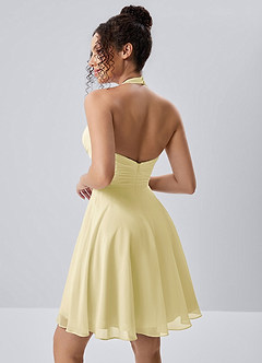 Joviannelle Butter Yellow Halter Ruched Chiffon Mini Dress image2