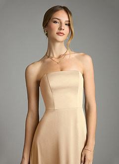 Azazie Wren Bridesmaid Dresses Champagne A-Line Strapless Stretch Satin Convertible Dress image4