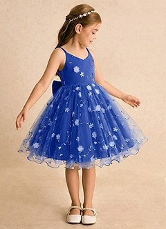 Azazie Junebug Blumenmädchenkleider Ballkleid Spaghetti Riemen Tüll Kleid Königsblau image4