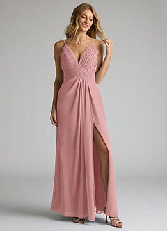 Azazie Maren Allure Abiti da Damigella Abito A-Line in Chiffon con Scollo a V in Pizzo Rosa Polverosa image4