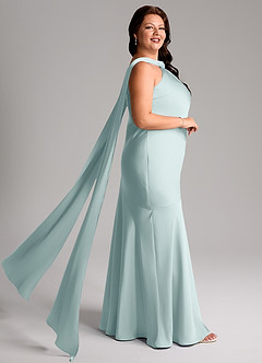 Azazie Kinsley Bridesmaid Dresses Mist Mermaid Side Slit Stretch Satin Dress image10