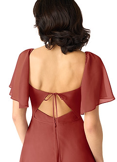 Azazie Chloe At-home Try On Dresses Terracotta A-Line Sweetheart Neckline Chiffon Dress image3
