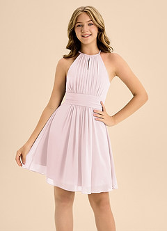 Azazie Bonnie Junior Abito A-Line in Chiffon Plissettato Rosa Rossore image5