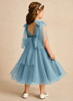 Azazie Dori Robe Demoiselle D'honneur Fillette Robe Trapèze en Tulle Rayé Bleu Maussade image3