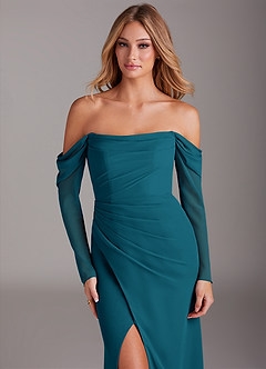 Azazie Hallie Bridesmaid Dresses Ink Blue Mermaid Long Sleeve Chiffon Dress image5