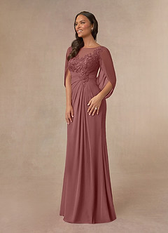 Azazie Hera Mother of the Bride Dresses Desert Rose A-Line Lace Capelet Chiffon Dress image2