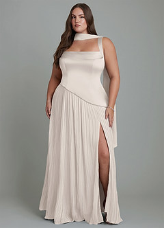 Azazie Stephanie Bridesmaid Dresses White Alabaster A-Line Pleated Stretch Satin Dress image8