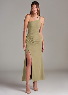 Azazie Eren 신부 들러리 드레스 인어 한쪽 어깨 쉬폰 발목 길이 드레스 image3