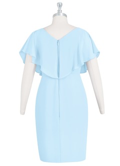 Azazie Julia Mère de la mariée Robes Robe Fourreau en Mousseline de soie Col V plissé Bleu Ciel image7