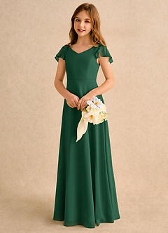 Azazie Nari Girls Formal Blumenmädchenkleider A-Linie mit ärmel Chiffon Kleid Dunkelgrün image3