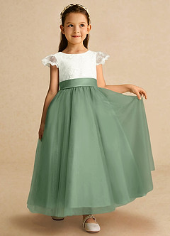 Azazie Pookie Flower Girl Dresses Matcha A-Line Lace Tulle Dress image4