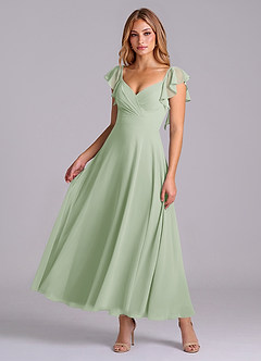 Azazie Leilani Robes de demoiselle d'honneur Robe Trapèze en Mousseline de soie Rayé Vert Sauge image1