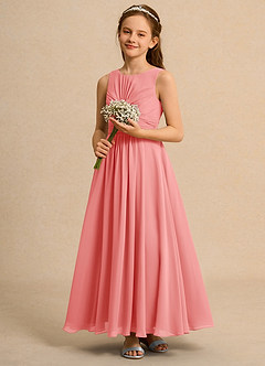 Azazie Ducky Junior Formal Flower Girl Dresses Coral A-Line Pleated Chiffon Dress image6