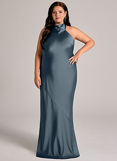 Azazie Velli Abiti da Damigella Abito Sirena in Raso Elasticizzato Collo Alto Crepuscolo image8