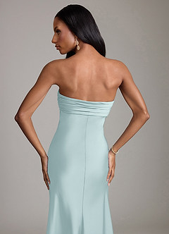 Azazie Saylor Vestidos de damas de honor Vestido de Neblina de Satén Elástico de Corte Sirena con Sin tirantes image6