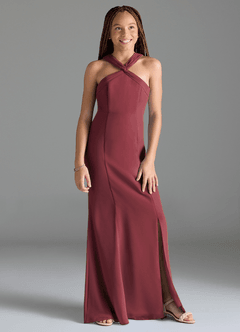 Azazie Rue Junior Merlot Mermaid Side Slit Chiffon Dress image4