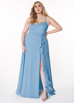 Azazie Naeem Brautjungfernkleider Eine Linie V-Hals Rüsche Chiffon Kleid Puderblau image7