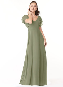 Azazie Syenna Robes de demoiselle d'honneur Robe Trapèze en Mousseline de soie Rayé Pistache image1