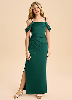 Azazie Saige Junior Emerald Sheath Off the Shoulder Stretch Satin Dress image3
