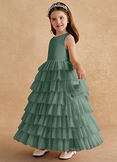Azazie Twinkle Toes vestidos de niña de las flores Vestido de Eucalipto de Tul de Corte En A con Lazo image4