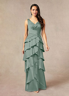 Azazie Viola Mother of the Bride Dresses Silver Sage A-Line Pleated Stretch Satin Dress image2