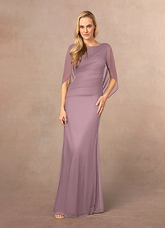 Azazie Belladonna vestidos de madre de la novia Vestido de Rosa Polvorienta de Malla de Sirena con Cuello en V Plisado image2