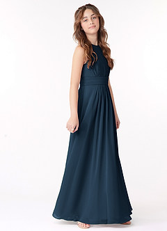 Azazie Bonnie Junior Dark Navy A-Line Pleated Chiffon Dress image2