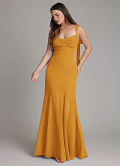 Azazie Carlotta Robes de demoiselle d'honneur Robe Sirène en Mousseline de soie Décolleté en cœur Caramel écossais image5
