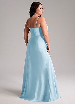 Azazie Lidia Bridesmaid Dresses Sky Blue Mermaid Side Slit Stretch Satin Dress image13