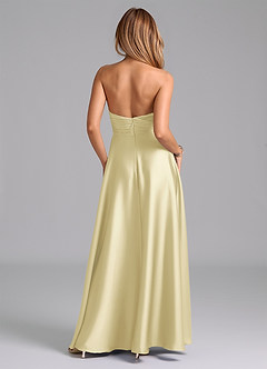 Azazie Tessie Vestidos de damas de honor Vestido de Sorbete De Limón de Satén Elástico de Corte en A con Plisado image2