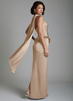 Azazie Harlow Robes de demoiselle d'honneur Robe Fourreau en Satin extensible Corset Taupe image9