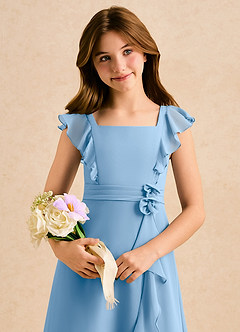 Azazie Soso Girls Formal Flower Girl Dresses Powder Blue A-Line Pleated Chiffon Dress image6