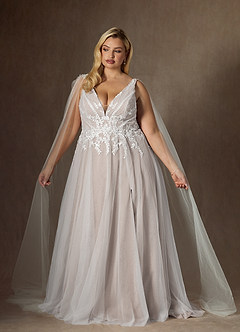 Azazie Goddess Wedding Dresses Diamond White Caramel A-Line V-Neck Sequins Tulle Dress image9